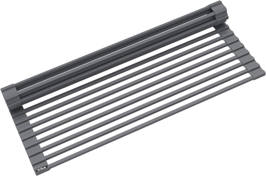 Kraus Multipurpose Workstation Sink Roll-Up Dish Drying Rack, Colander and Trivet in Dark Grey, KRM-11DG