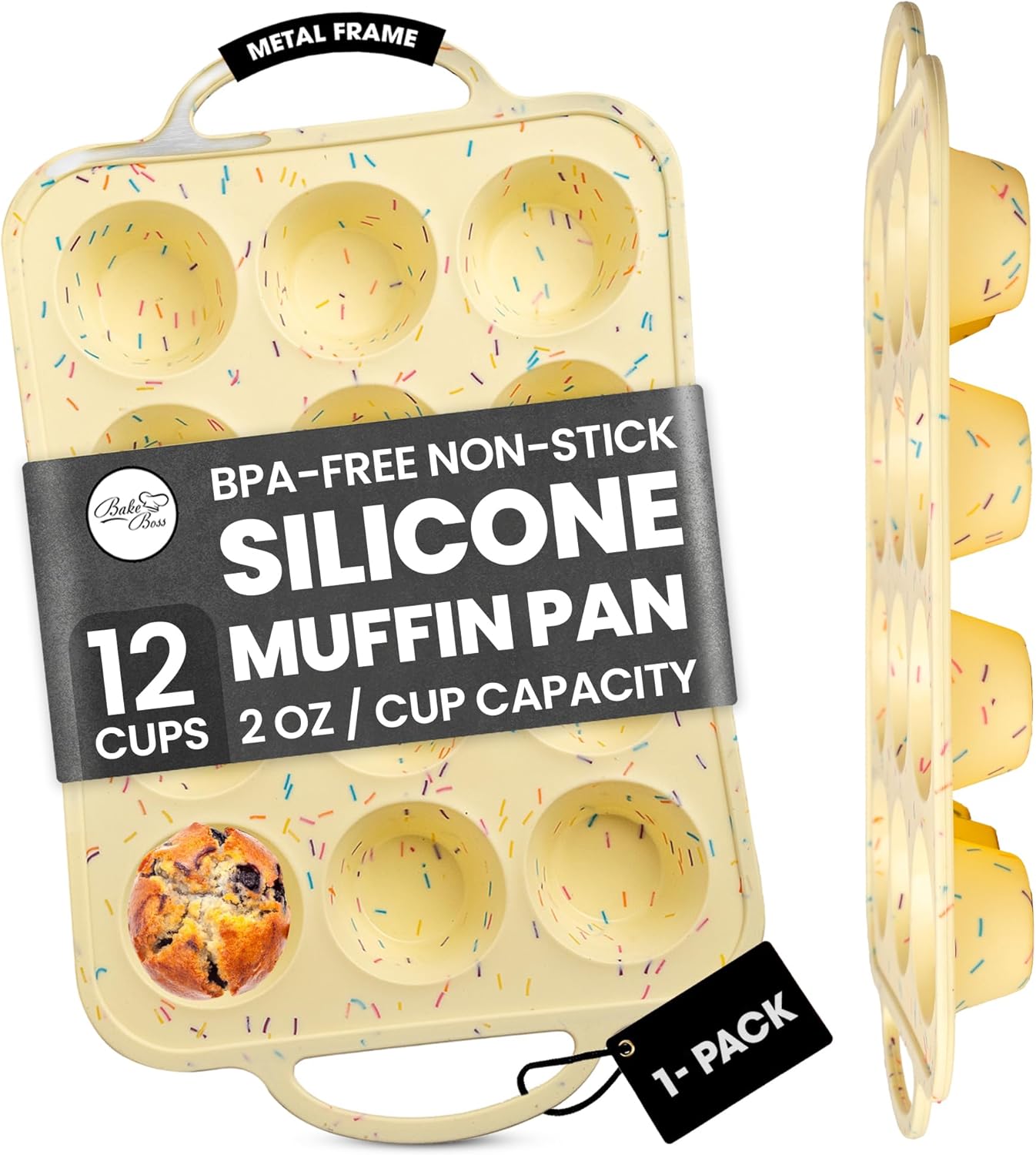 Silicone Mini Muffin Pan 12 Count – Non-Stick Muffin Pans for Baking, BPA-Free Silicone Cupcake Pans for Baking, Easy Release, Metal Handles, Oven & Dishwasher Safe
