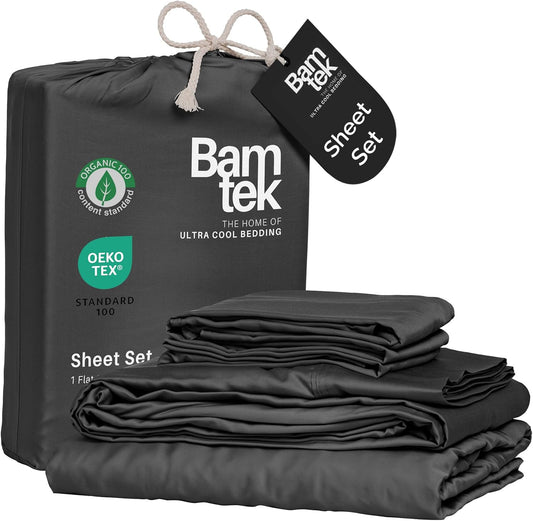 100% Viscose from Bamboo Sheets King Size, Super Soft King Bed Set, 4PC Cooling Sheets for Hot Sleepers, Organically Grown Bedding Sheet, King Size Sheet Set - Charcoal - 76" x 80"