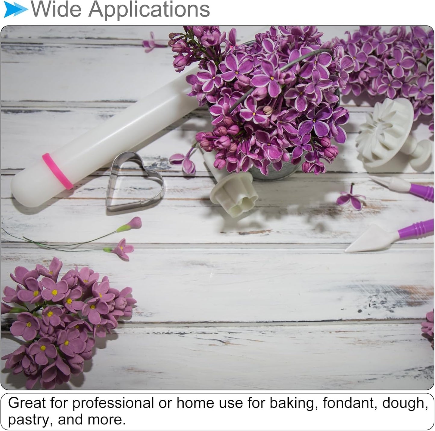 Fondant Rolling Pin, 13" Length, PP Plastic Non-Stick Guide Rings Fondant Roller Dough Roller - (Applications: for Baking Fondant DIY), 2-Pieces