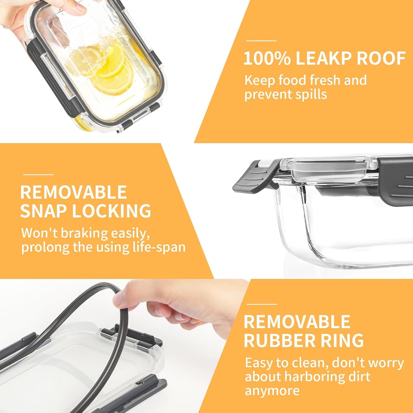 Skroam 15 Pack Glass Food Storage Containers with Lids Airtight, Glass Meal Prep Containers, Lunch Containers with Lids for Microwave, Oven, Freezer and Dishwasher Safe