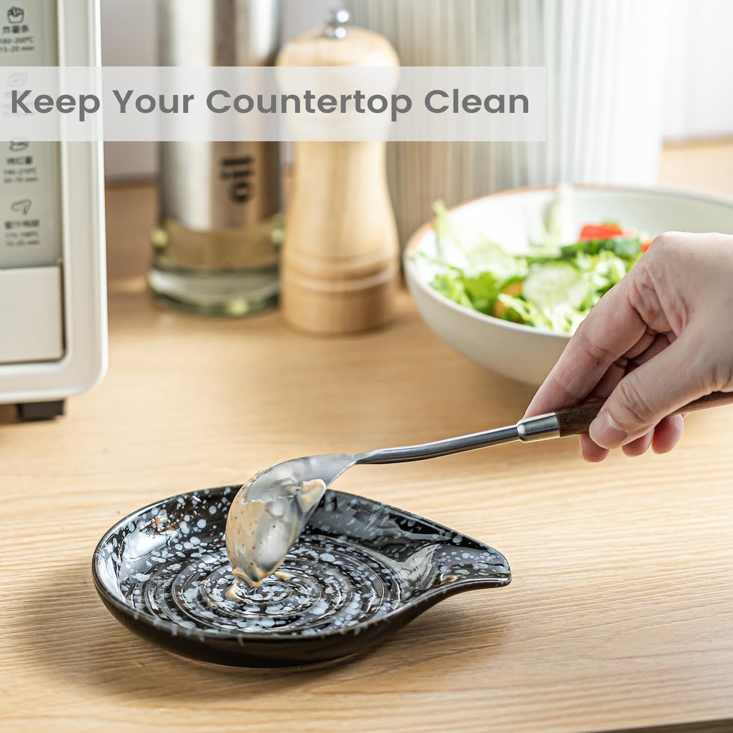 LAUCHUH Spoon Rest for Stove Top, 5 inch Cooking Spoon Holder for Kitchen Countertop Large Ladle Holder for Spatula, Spoons or Tong, Farmhouse Halloween Decor, Starry Black