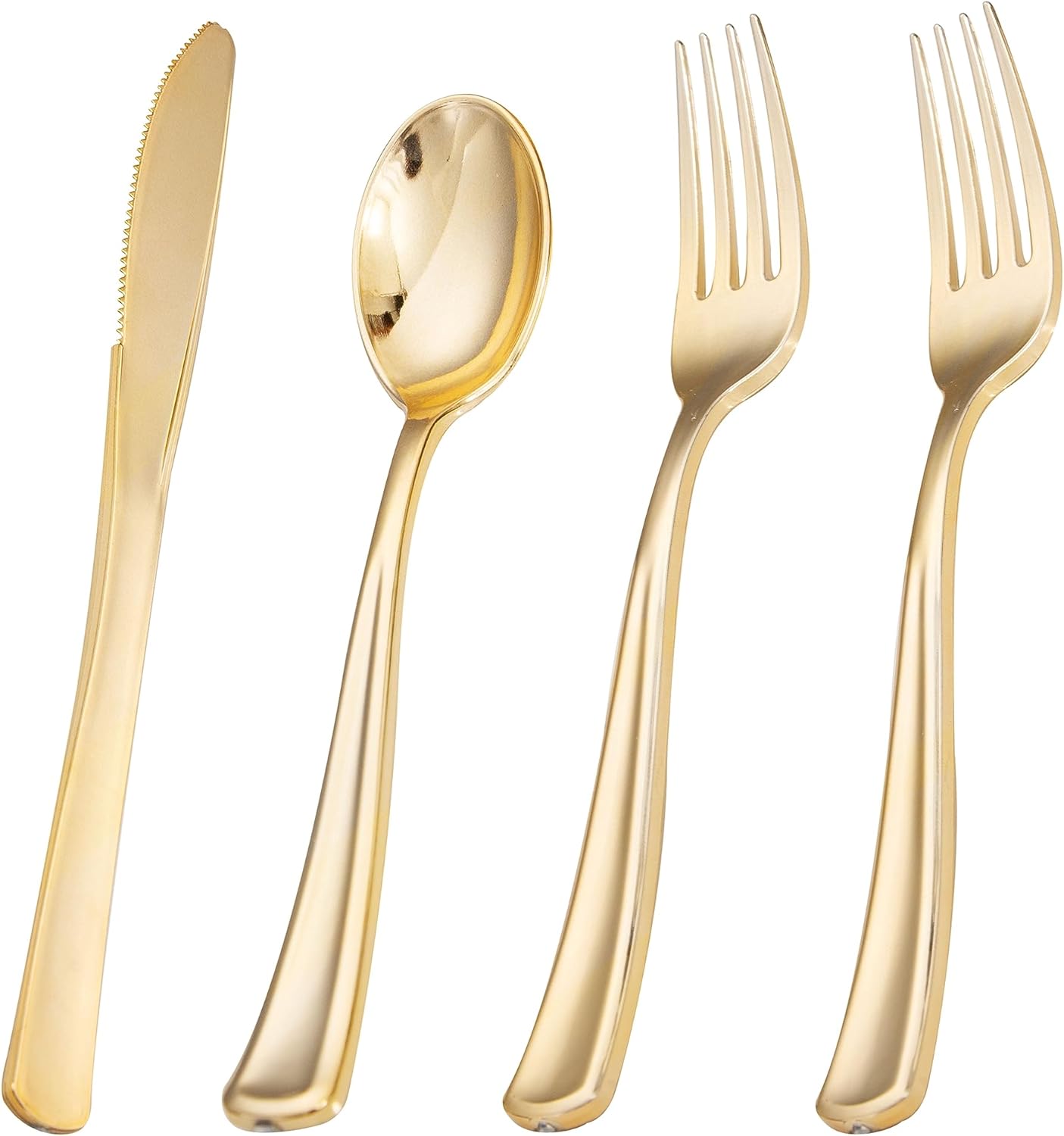 Liacere 200Pcs Gold Plastic Silverware-Gold Plastic Cutlery - Disposable Silverware include 100 Forks 50 Spoons 50 Knives Perfect for Parties&Weddings&Restaurants&Thanksgiving