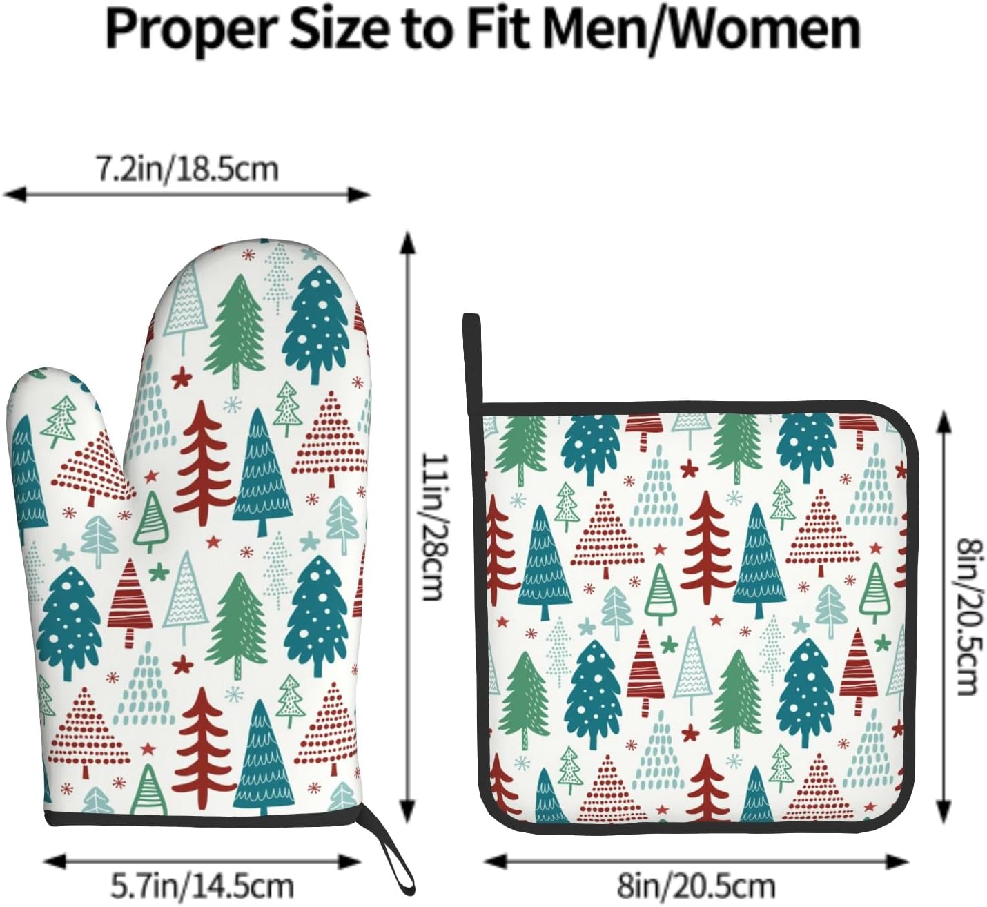 Pine Tree Oven Mitts and Pot Holder Set of 2 Winter Xmas Washable Kitchen Heat Resistant Gloves for Microwave BBQ Cooking Baking Grilling