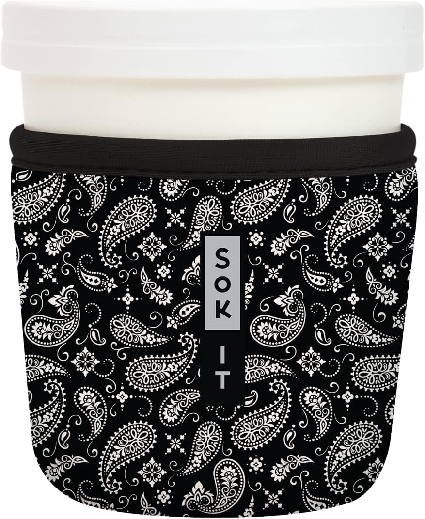 Sok It IceCreamSok Insulated Neoprene Cover (Black Bandana, Tapered Ice Cream Pints)
