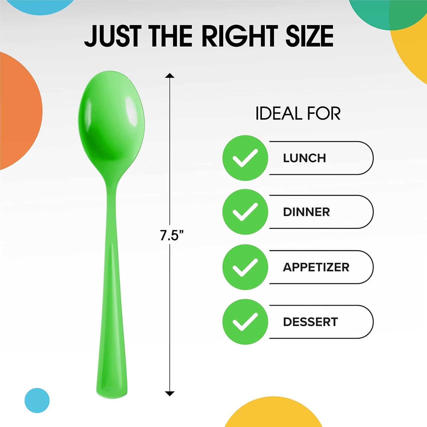 Party Solids Plastic Spoons - 200 Pcs Heavy Duty Lime Green Disposable Cutlery