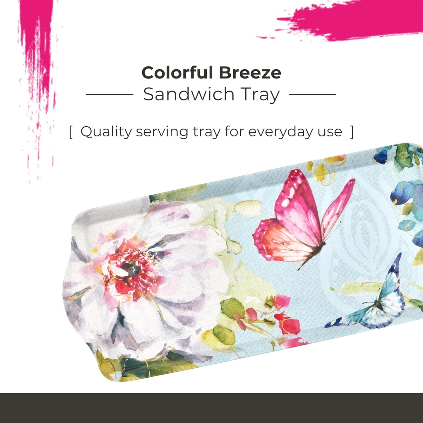 Pimpernel Colorful Breeze Small Handled Tray - Rectangular Melamine Snack Tray with Abstract Floral Design & Side Handles - Dishwasher Safe for Coffee Tea Pastries or Vibrant Kitchen Tabletop Display