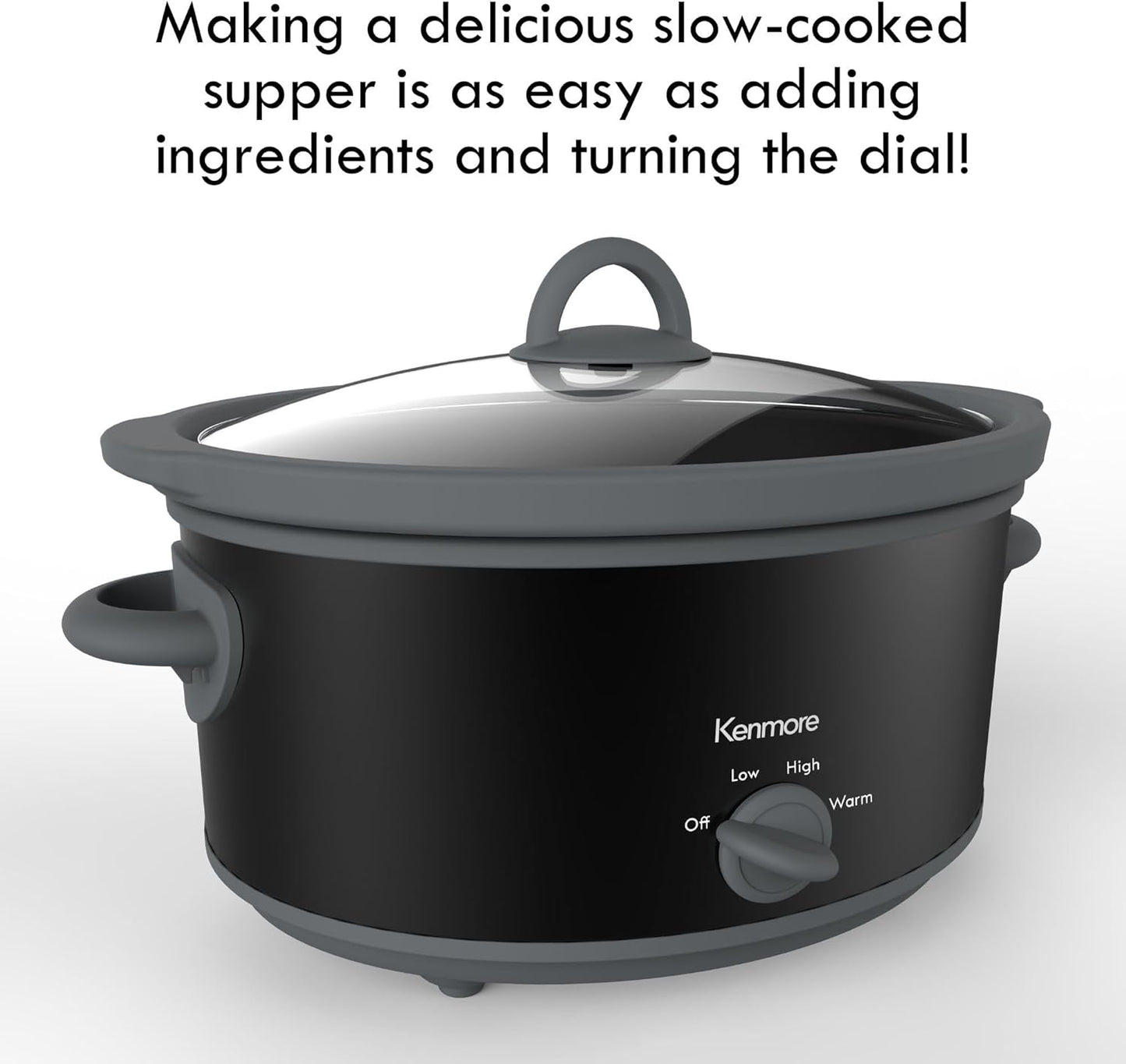 Kenmore 5 Quart Slow Cooker - Mini Crock Pot With Glass Lid, Stainless Steel Electric Cookers, Warm Rice & Sous Vide Stew, Soup, Lunch, Dishwaher Safe Non-Stick Ceramic Insert, 5 lb Chicken 3 lb Roast