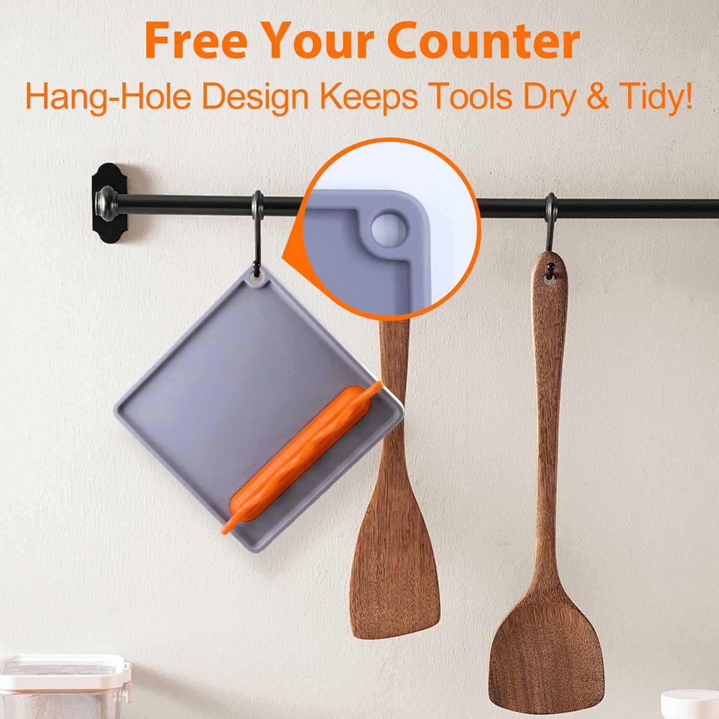 Silicone Spoon Rest for Kitchen Counter, Heat-Resistant & BPA-Free, Non-Slip Spoon Holder for Stove, Gray + Orange