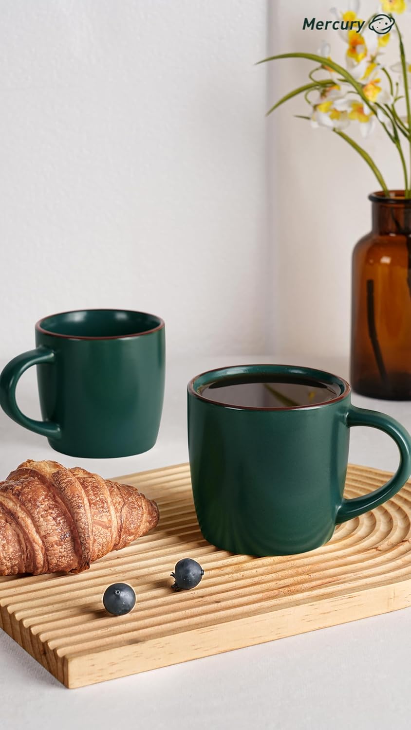 famiware Mercury Coffee Mugs 13 oz, Coffee Mugs Set of 4 with Handle, Cups for Latte, Hot Tea, Cappuccino, Mocha, Cocoa, Dark Green