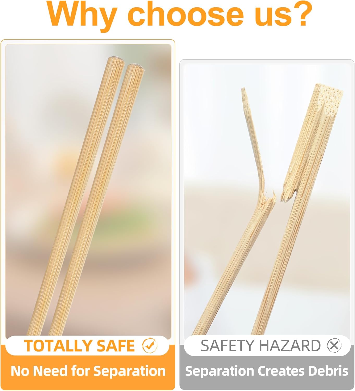 100Pairs Bamboo Chopsticks Disposable | Individually Wrapped | Bulk | Separated | Round | Premium Quality-（9.45in)