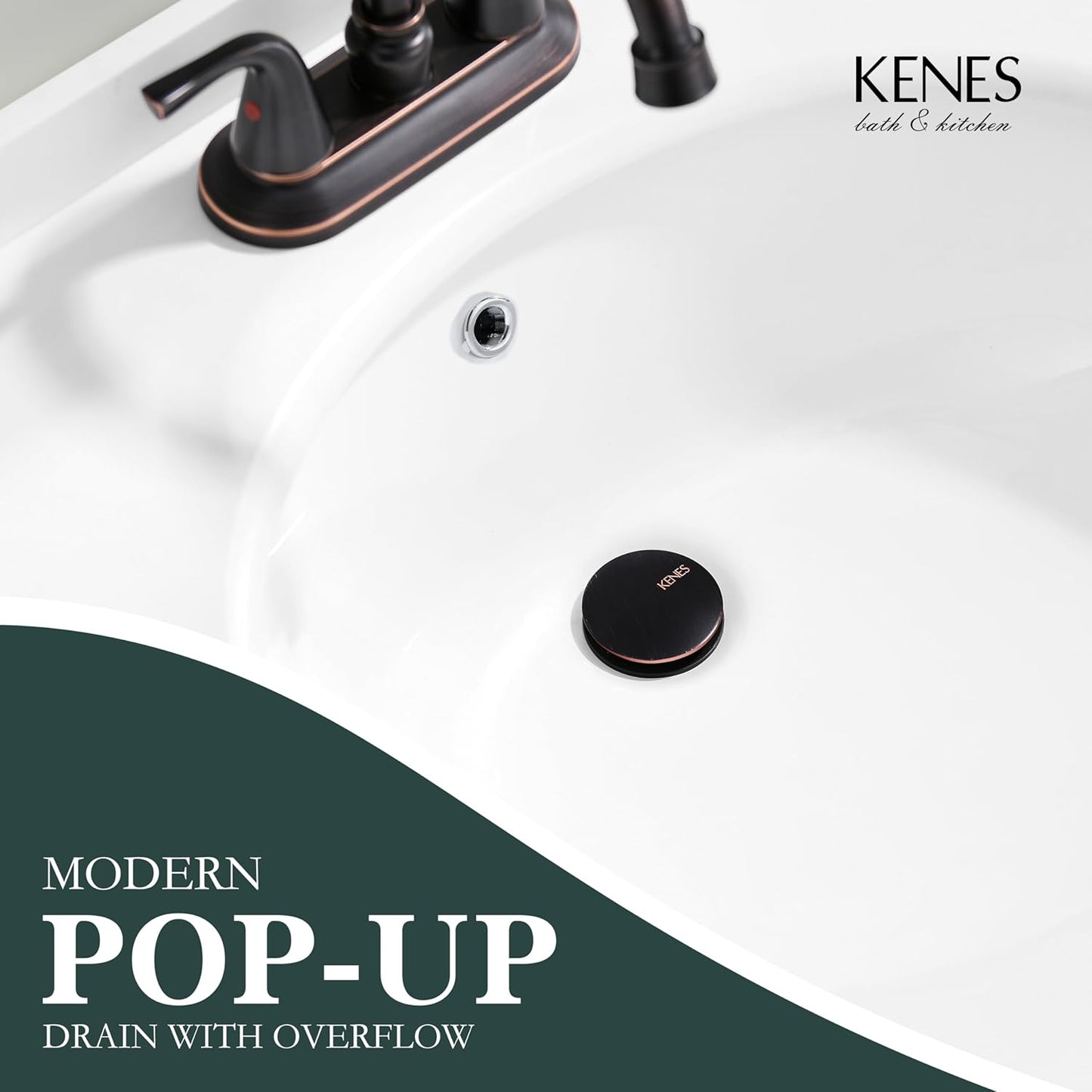 KENES Oil Rubbed Bronze Pop Up Bathroom Sink Drain with Overflow, Lavatory Bathroom Vanity Sink Drain Stopper, Sink Drain Assembly with Overflow Anti Clog Pop Up Drain