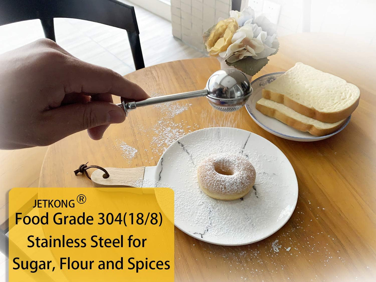 JETKONG Baker's Dusting Wand for Sugar, Flour and Spices, Stainless Steel Powdered Sugar Shaker Duster Sifter, Set of 2