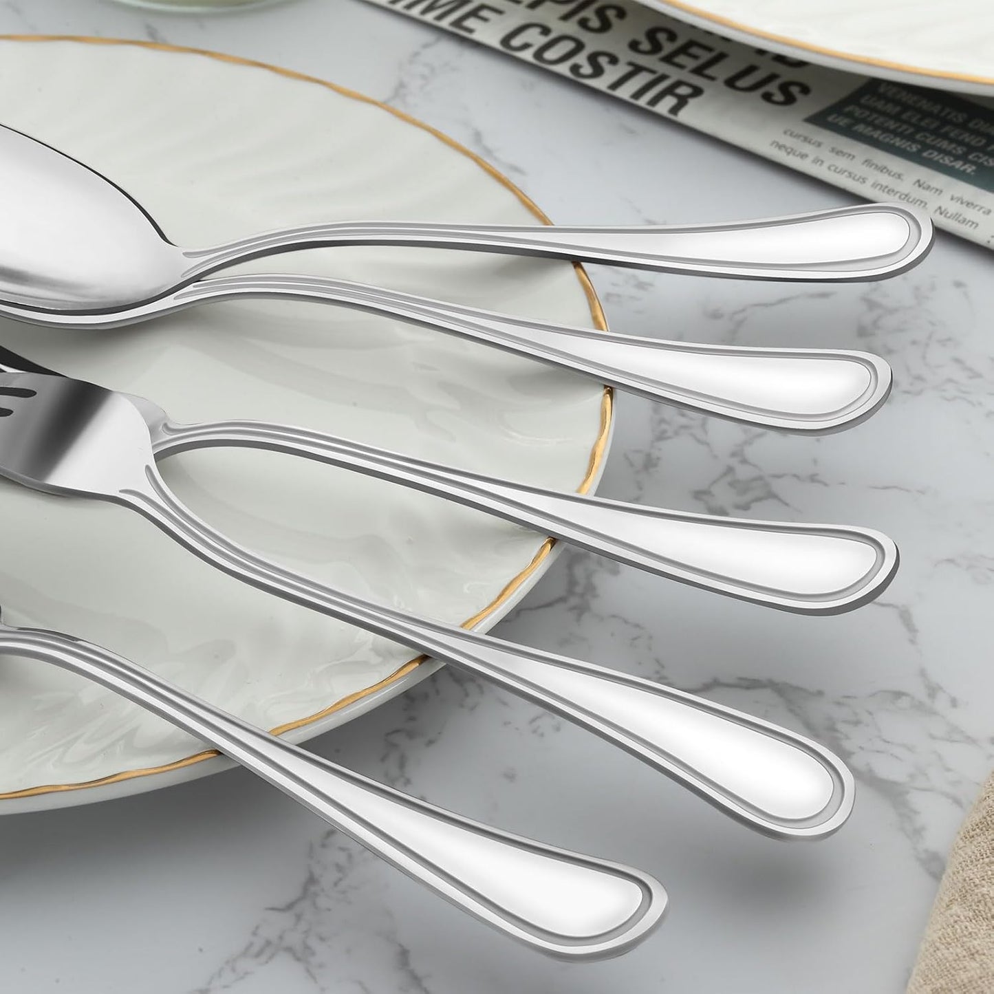 BEWOS 24-Piece Silverware Set - 7.9-Inch Dinner Forks, Food Grade Stainless Steel, Dishwasher Safe, Mirror Polished, Multipurpose for Salad and Table Use