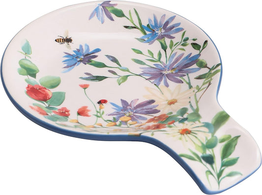 Bico Summer Provence Spoon Rest for Stove Top, Ceramic Spoon Holder for Kitchen Counter, Easy to Clean Coffee Spoon Rest Dishwasher Safe, Kitchen Cooking Utensil Rest for Ladles Spatula