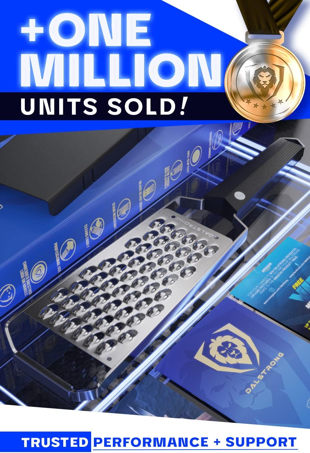 Dalstrong Professional Wide Cheese Grater - Extra Coarse - #304 Stainless Steel Blade - G10 Handle Kitchen Shredder - w/Blade Guard - Fruits & Vegetables, Hard Cheese, Chocolate - NSF Certified