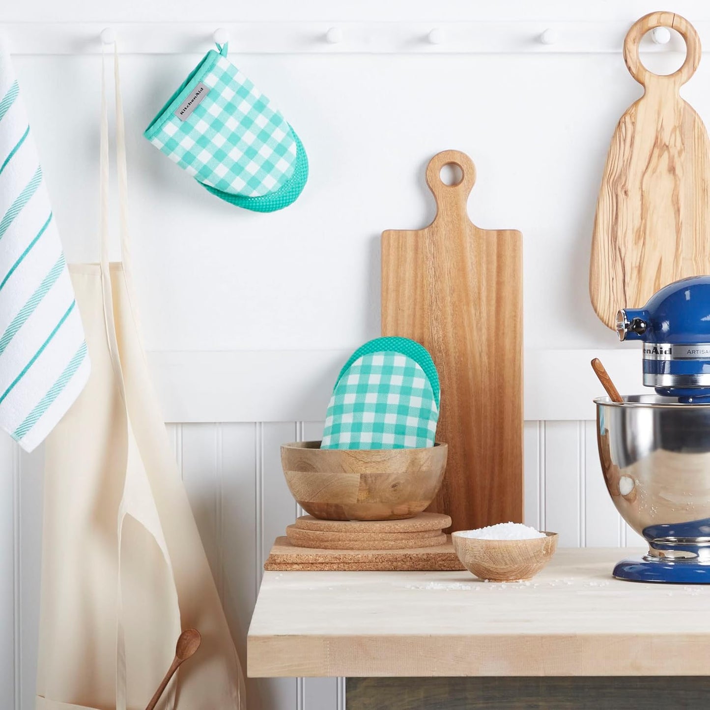 KitchenAid Albany Mini Oven Mitt 2-Pack Set, Aqua Sky, 5.5"x8"