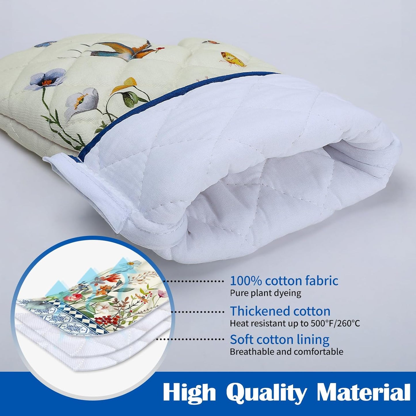 Retro Wildflowers Oven Mitts and Pot Holders Sets 4Pcs, 100% Cotton Heat Resistant, Extra Long Oven Gloves Potholder for Kitchen Cooking Baking Housewarming