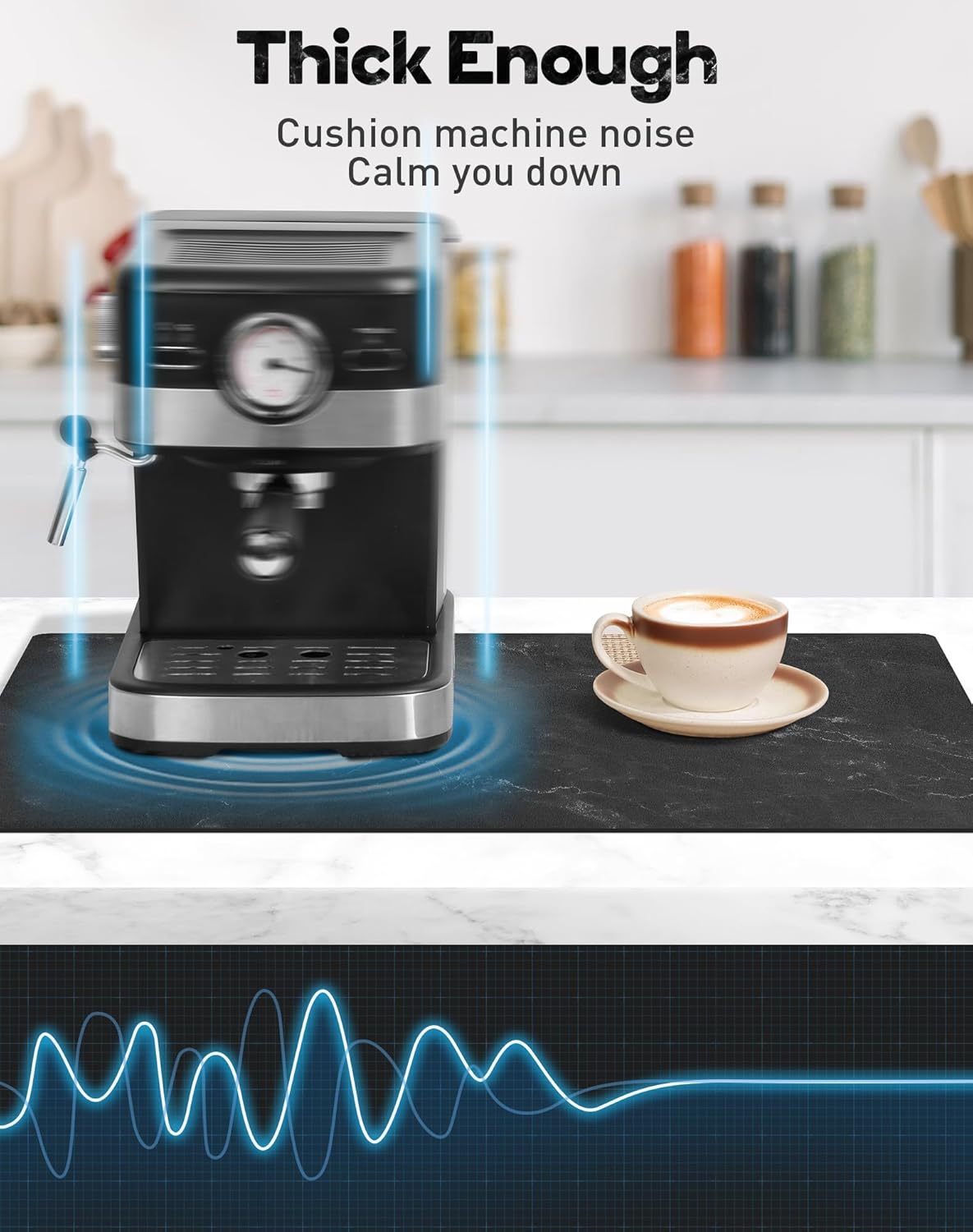 SUEH DESIGN Coffee Mat, Absorbent Dish Drying Mat 23.6 x 15.7 in Quick Dry Coffee Mat Large Drying Mats for Kitchen Counter Coffee Bar, Marble Black