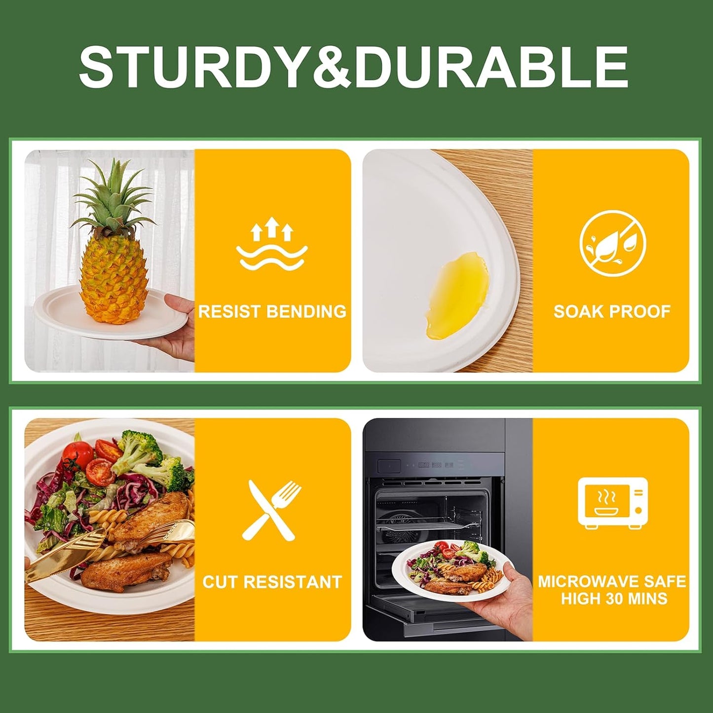 WELLIFE 100% Compostable Paper Plates 9 Inch, 125-Pack Heavy Duty Paper Plates Bulk,Biodegradable Bagasse,Eco-Friendly Disposable Dinner Plate for BBQ,Picnic,Party (BPI Certified,Microwaveable)