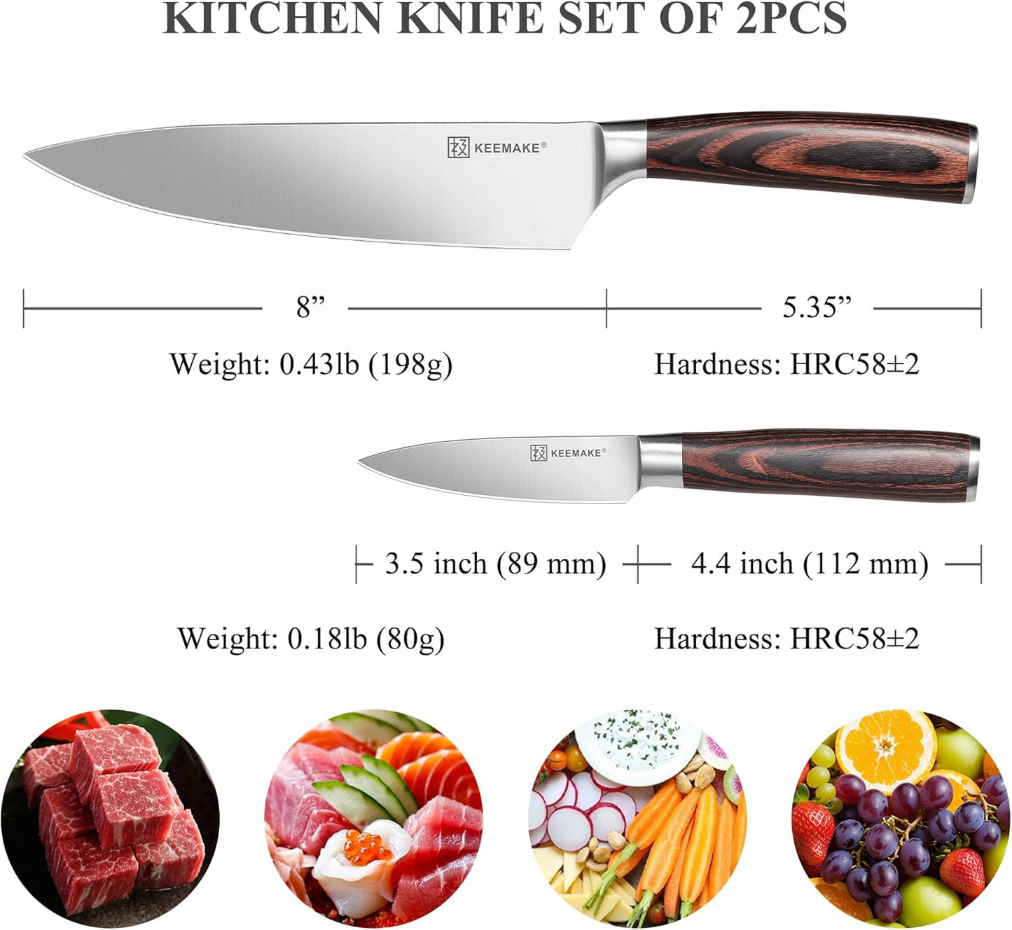 KEEMAKE Professional Chef Knife Set 2 Pieces - Kitchen Knives High Carbon Stainless Steel Ultra Sharp Blade & Ergonomic Pakkawood Handle, Perfect for Meat Cutting, Vegetable Chopping & Culinary Gifts
