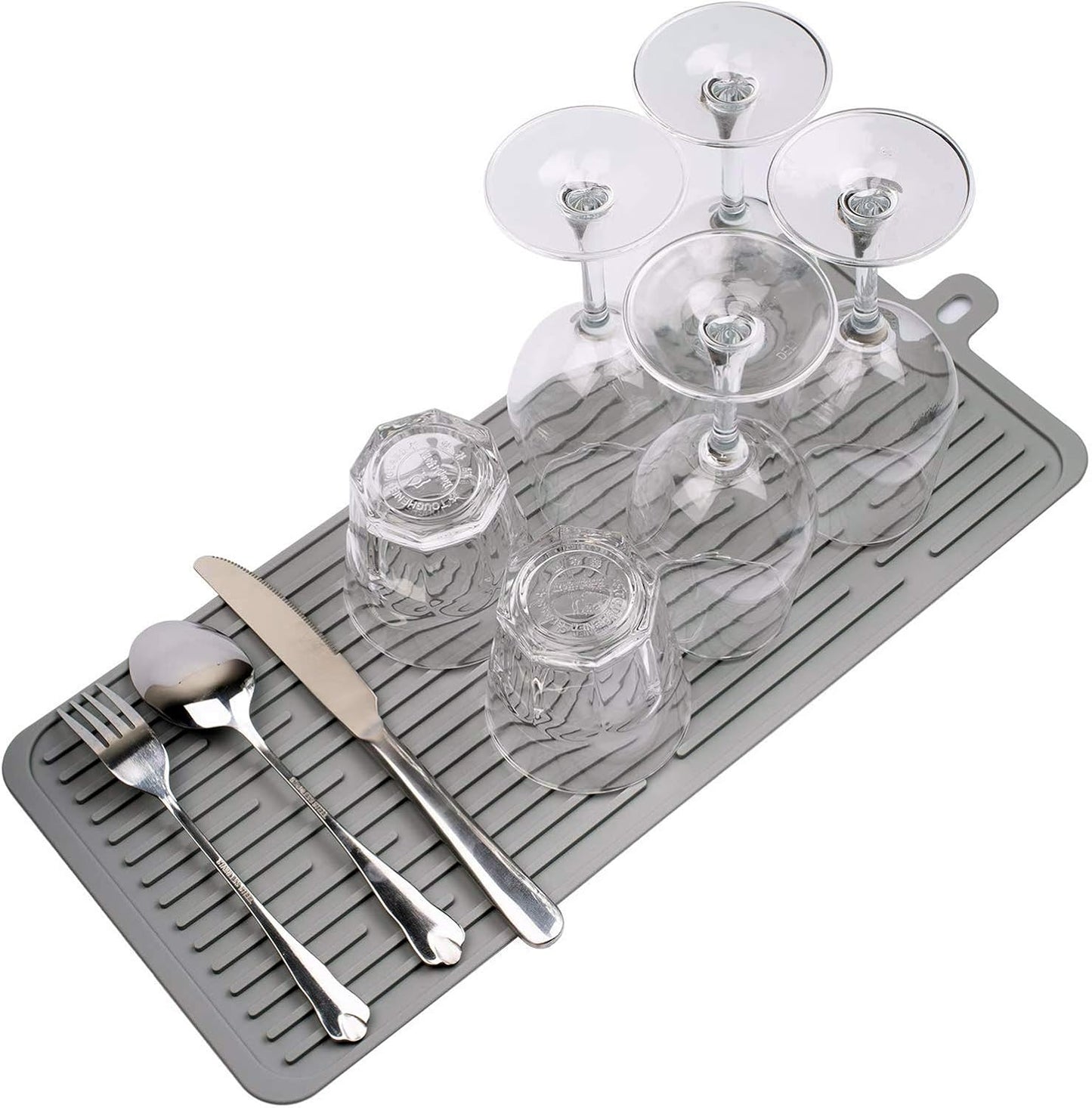 Dish Mat Silicone Dish Drying Mats Works For Drying Stemware Cocktail Glasses Silverware Pots Pans Knives and Dish Rack for Kitchen Counter Sink Bar Pads Easy to Clean (Gray)