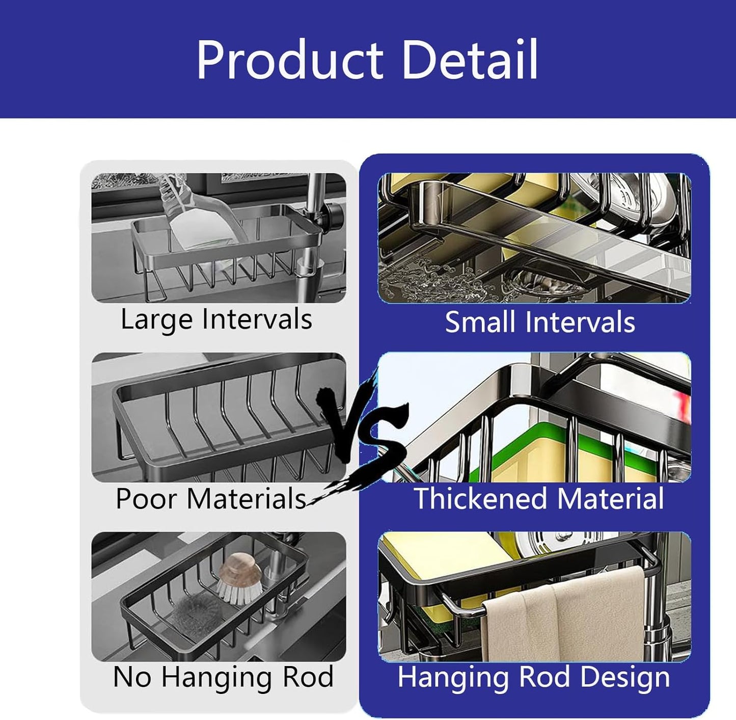 Kitchen Sink Faucet Organizer Multifunction Sponge Holder Organizer Sink Drain Holder Over Faucet Kitchen Sink Caddy with Hook Adjustable for 0.7-1.1inch Round Water Pipe (Black, B)