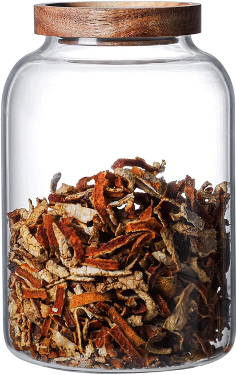 Large Glass Jars with Airtight Wooden Lid, Food Storage Glass Canister, Clear Cereal Storage Container for Flour, Sugar, Coffee Beans, Snack (67 FL OZ (2000ml))