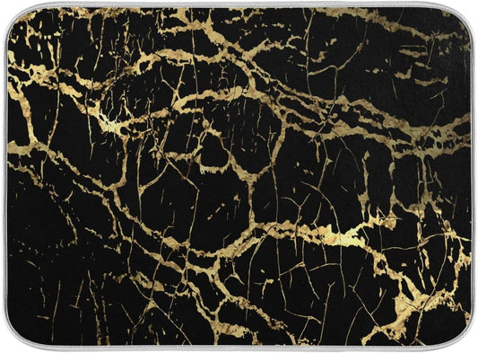 Super Absorbent Dish Drying Mat, Microfiber Fast-Drying Dish Mat, 24" x 18", Kitchen Dish Drying Pad, Black Gold Marble