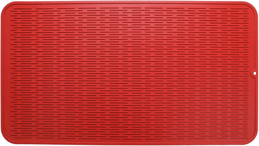 Silicone Dish Drying Mat for Multiple Usage,Easy clean,Eco-friendly,Heat-resistant Silicone Mat for Kitchen Counter or Sink,Refrigerator or Drawer Liner Red 4XL 32 inches x 18 inches