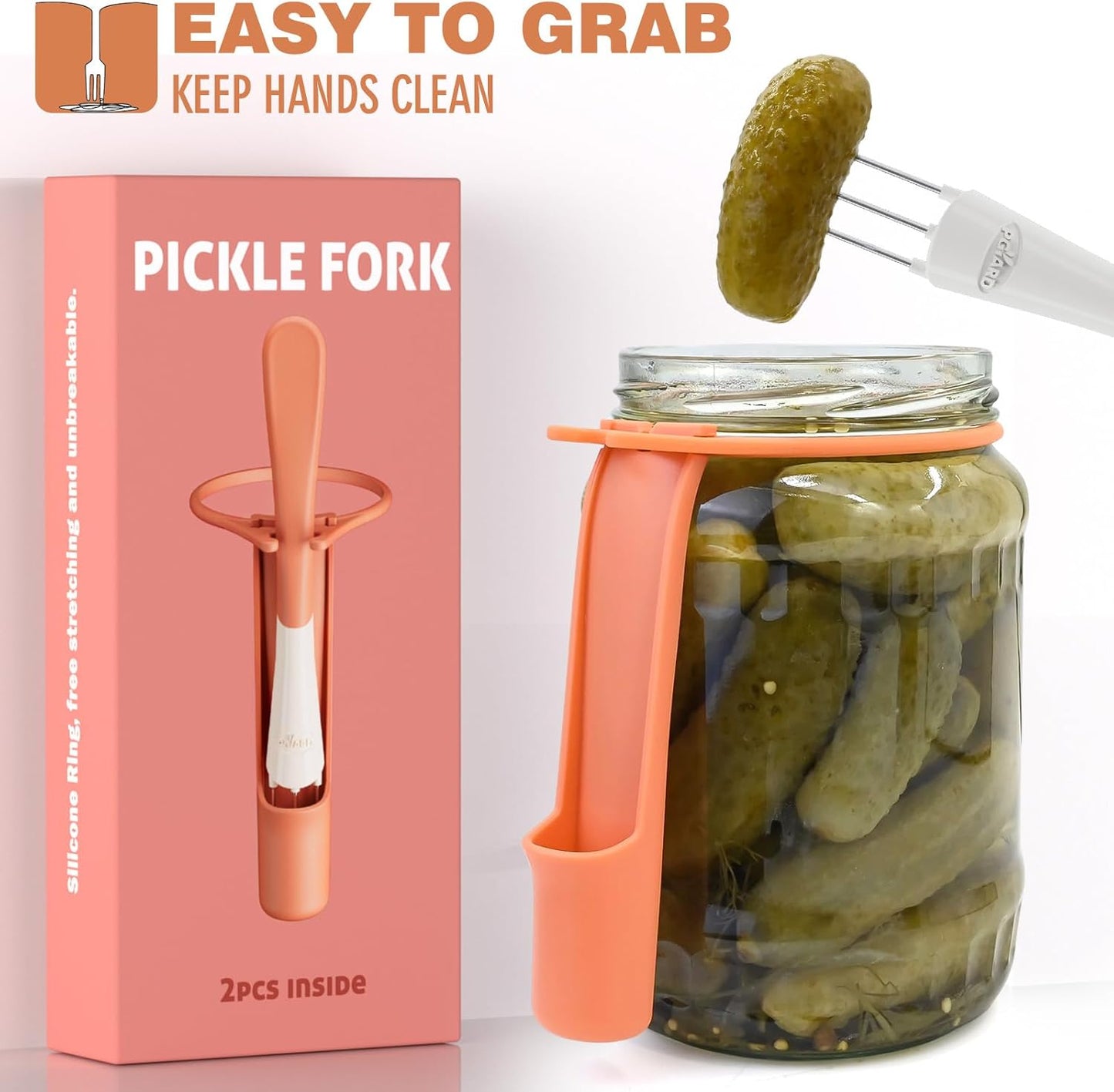 2 Pack Pickle Fork Pickle Grabber Tool-Pickle Picker for the jar, Kitchen Gadgets Pickle Gifts Suitable for Olives Orange