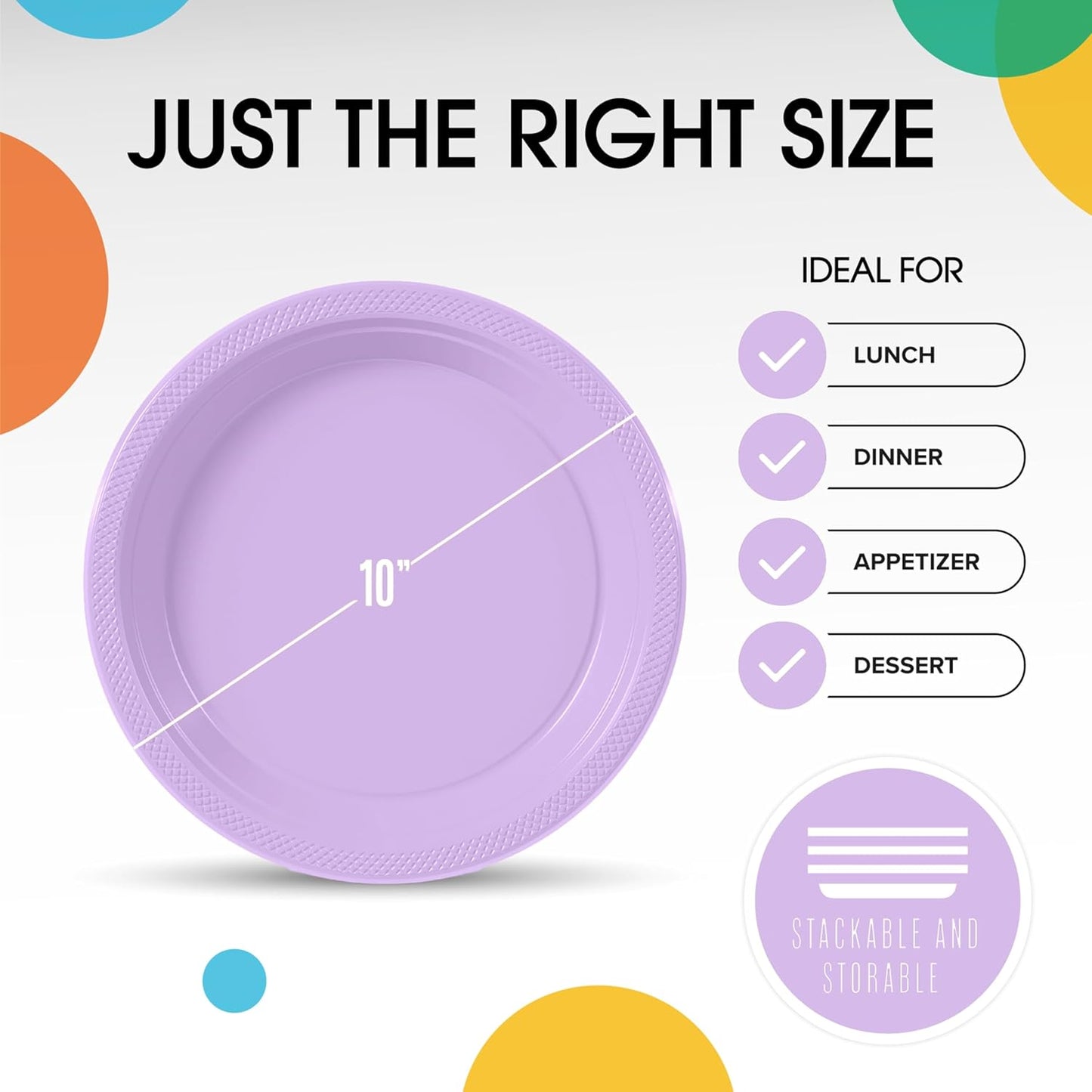 Exquisite Party Solids Lavender Plastic Plates For Party 10" Lavender Disposable Plates Heavy Duty Supplies 100 Pcs Plastic Dinnerware Sets Heavy Duty 350 GSM Disposable Dinnerware Set