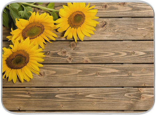 Super Absorbent Dish Drying Mat, Microfiber Fast-Drying Dish Mat, 24" x 18", Kitchen Dish Drying Pad, Sunflowers On The Wooden