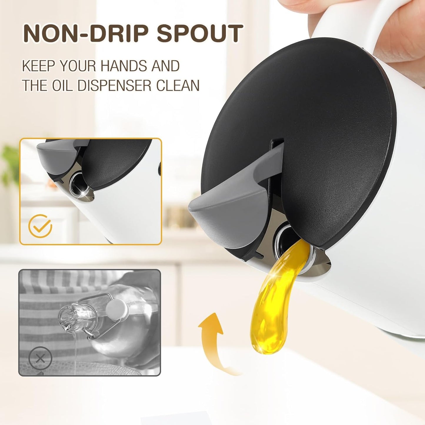 Vucchini Olive Oil Dispenser Bottle Auto Flip Vinegar Dispenser for Kitchen with No-Drip Bottle Spout Pourer(10 oz,White color)