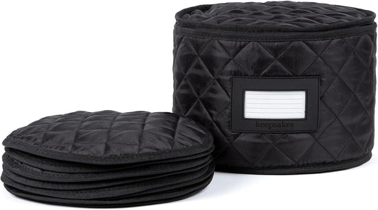 Covermates Keepsakes - Dish Storage - Padded Protection - ID Window - Stain Resistant - Machine Washable - China Storage, Black