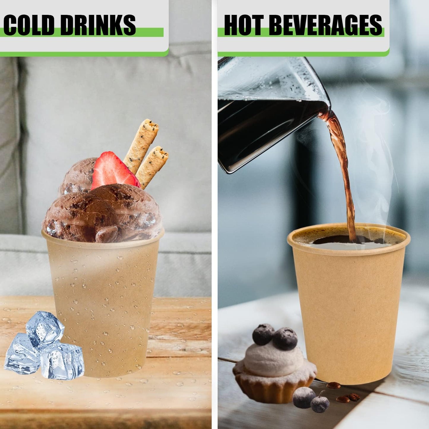 Lamosi 200 Pack 10 OZ Kraft Paper Cups, Brown Disposable Paper Coffee Cups, Biodegradable Unbleached Cups for Hot/Cold Beverage Party Home Office