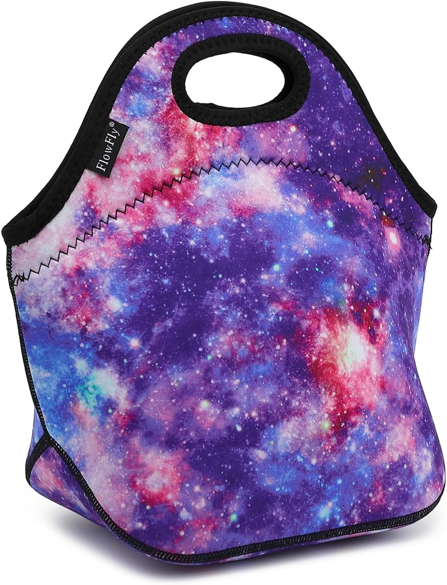 FlowFly Neoprene kids Lunch box Insulated Soft Bag Mini Cooler Thermal Meal Tote Kit for Boys, Girls,Men,Women,School,Work, Office, Galaxy