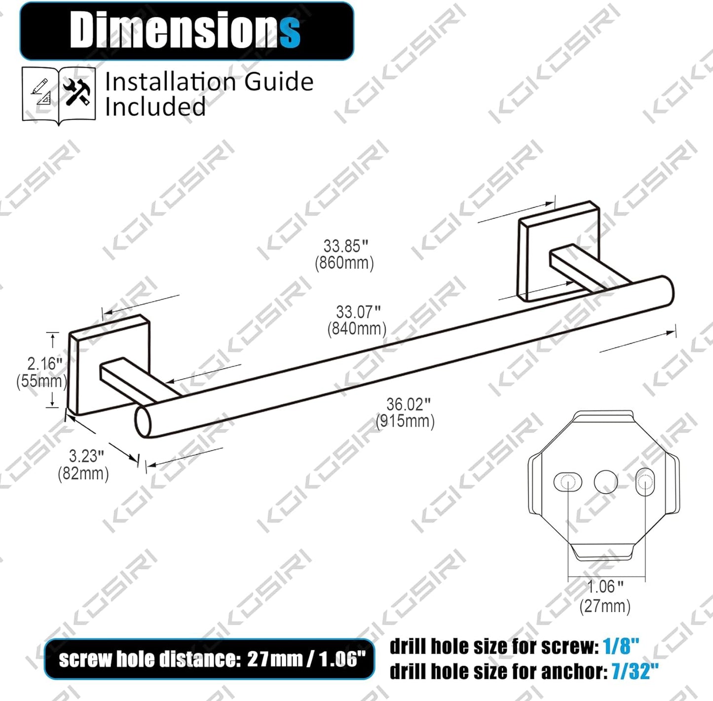 KOKOSIRI 36'' Towel Bar Bathroom Towel Holder for Kitchen Toilet 36 Inch Bath Accessories Chrome Stainless Steel B4005CH-L36