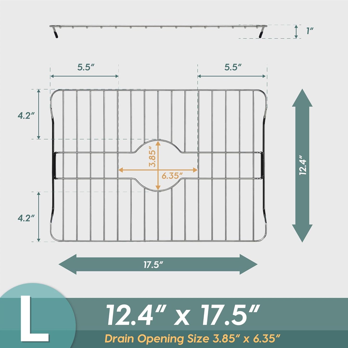 SunnyPoint 304 Stainless Steel Sink Protector Rack – Rust-Resistant Grid for Kitchen Sink Bottom, Scratch Prevention, Drainage Support – Fits Sinks 17.5" x 12.4", Center Drain Hole Required