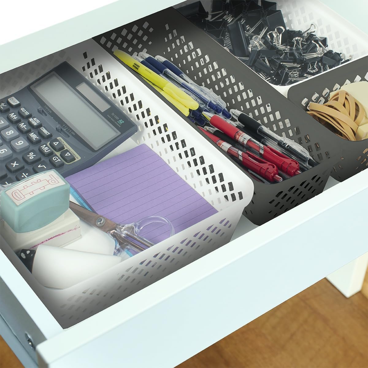 Glad Plastic Storage Basket Set - Multipurpose Drawer Trays, Kitchen Pantry Containers, and Bathroom Bins - 6 Pack Narrow Organizers, White