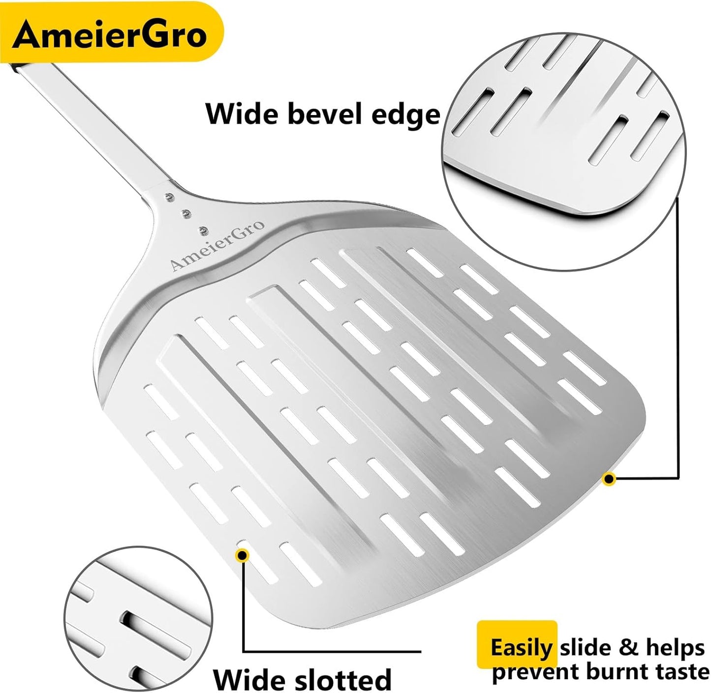 12" Perforated Pizza Peel, Long Handle(31") Anodised Aluminum Pizza Spatula Paddle, Pizza Oven Accessories for Pizza Stone/Grill
