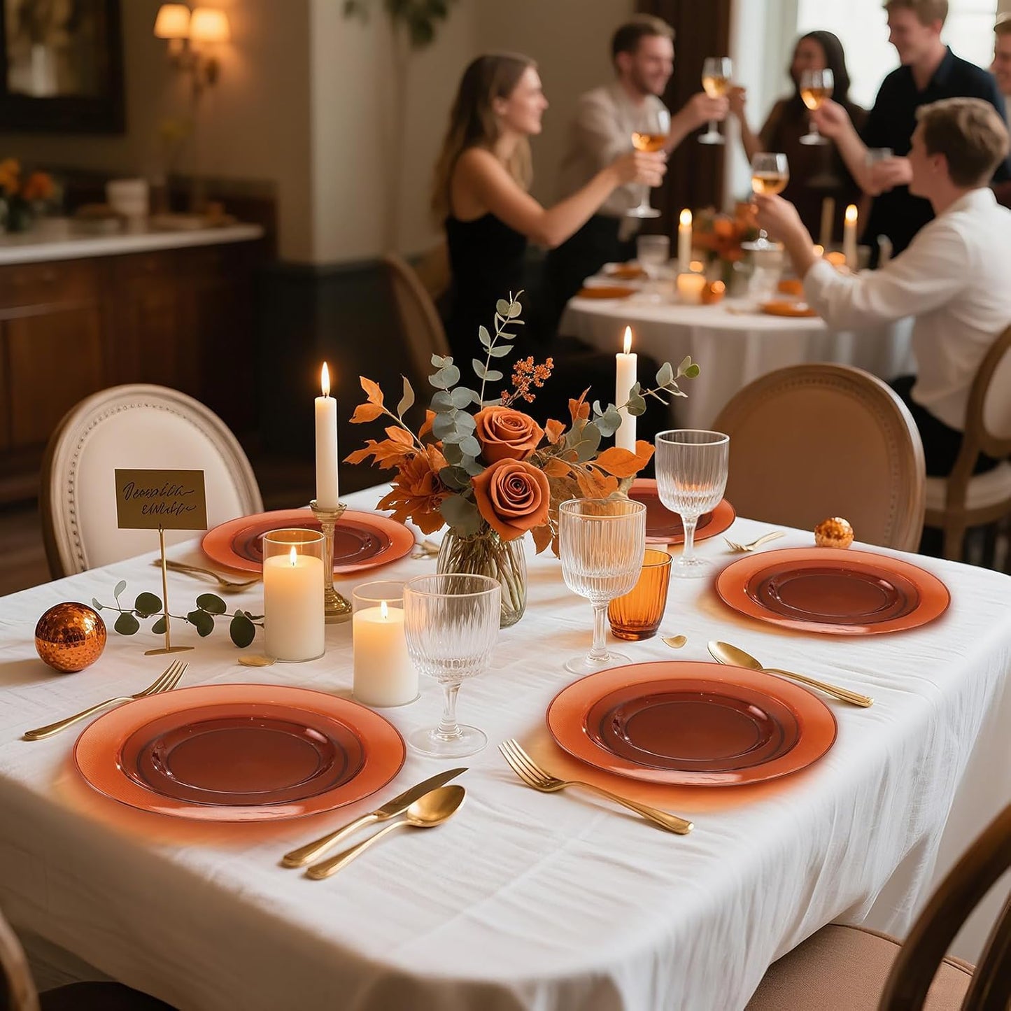 I00000 200 Pcs Clear Brown Plastic Plates - Elegant Disposable Plastic Party Plates Include 100 Dinner Plate 10’’ and 100 Dessert Plate 7’’ Perfect for Birthday, Party & Wedding