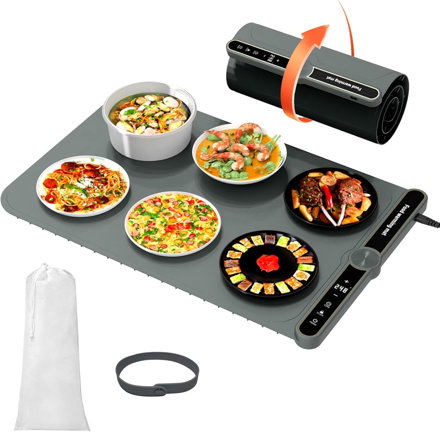 Warming Mat for Food, Rollable Electric Warming Trays for Food with 9 Temperature Settings, Heating Fastly in 10S, Food Warmer Using for Buffets Party and Home Daily, Dark Grey