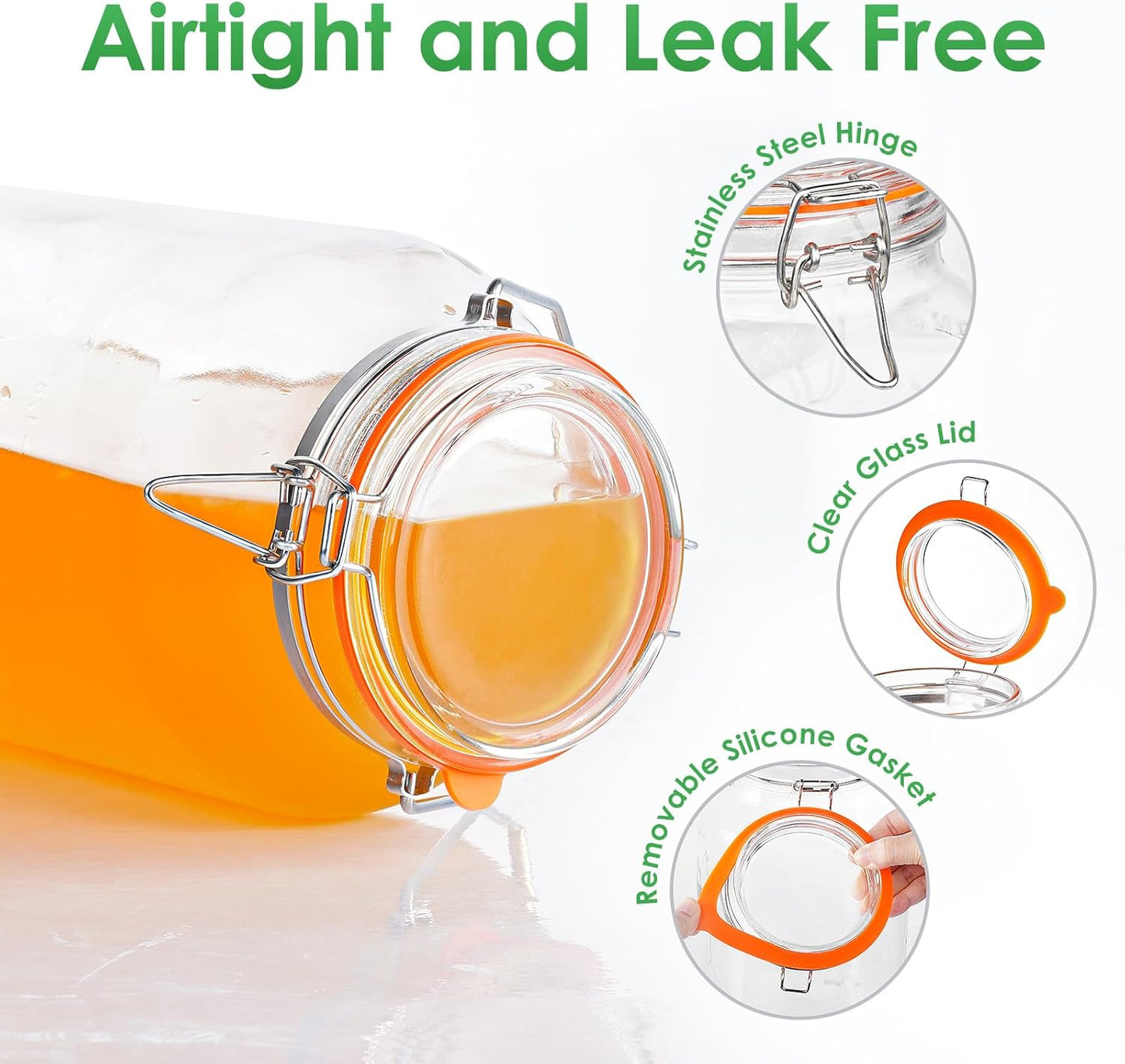 1.5 Gallon Glass Jar with Airtight Lid Wide Mouth, Gallon Storage Jar with Stainless Steel Handle - Large Glass Food Storage Container with Lid for Flour, Sugar, and Dog Treats