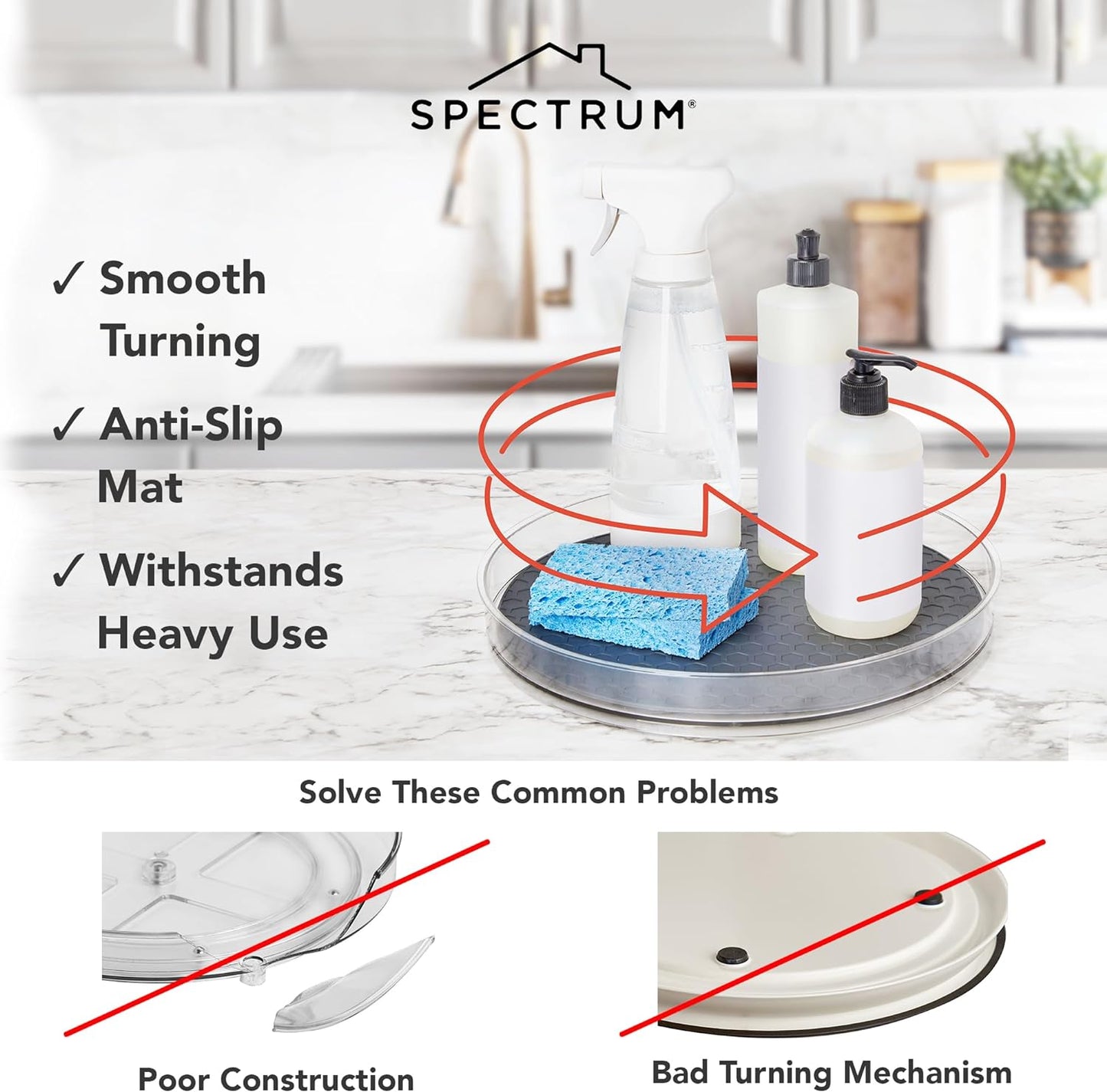 Spectrum Lazy Susan Organizer, Hexa Round Small (1-Pack) - Lazy Susan Turntable for Cabinet, Refrigerator, Pantry, Table, & Shelf - Rotating & Spinning Pantry Organization & Storage for Fridge