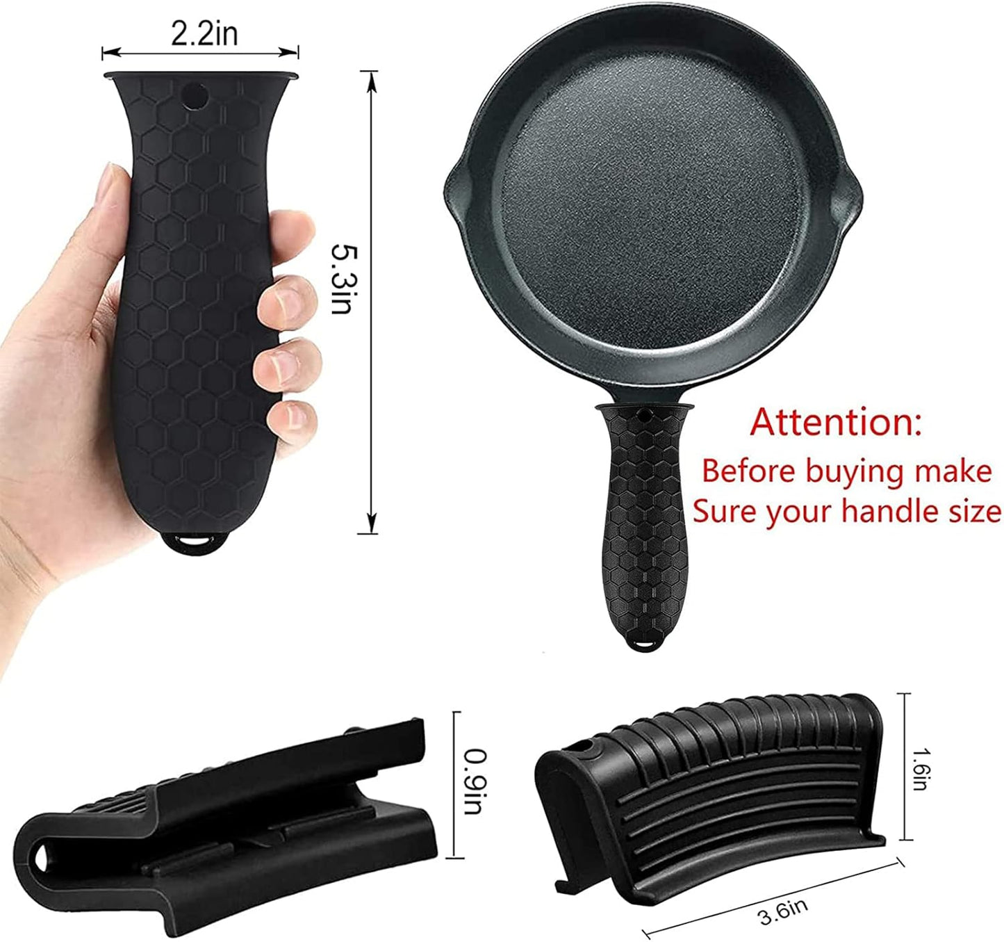8 Pcs Non-Slip Silicone Hot Handle Holder & Assist Grips, Potholder for Cast Iron Skillets, Heat Resistant Handle Cover Sleeve for Frying Pans, Casserole, Cookware Handles, Black