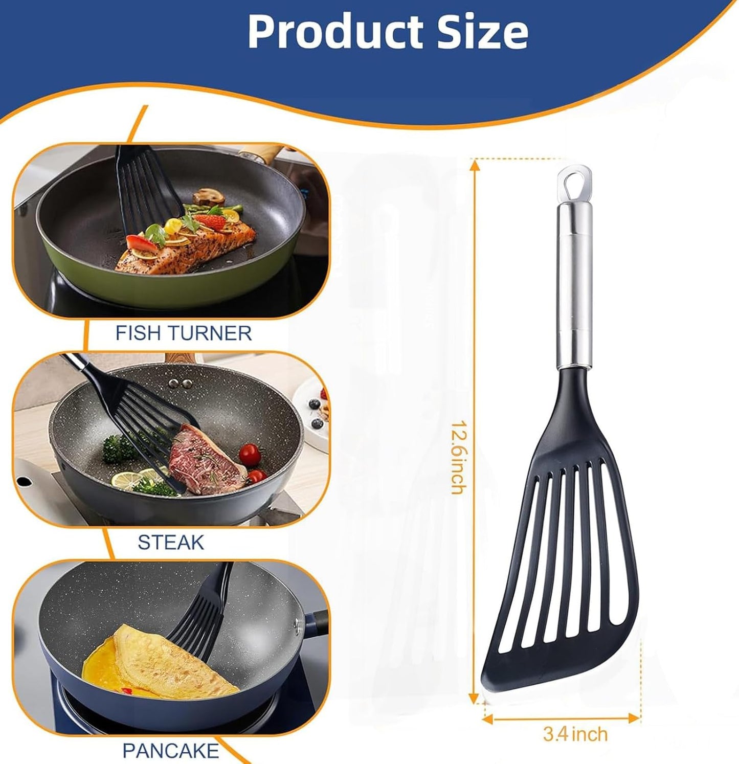 KSENDALO Thin Kitchen Spatula Turner for Egg,Fish, Slotted Flexible Plastic Spatula for Nonstick Cookware, Idea Kitchen Utensil for Egg, Bacon, Fish, Pancakes