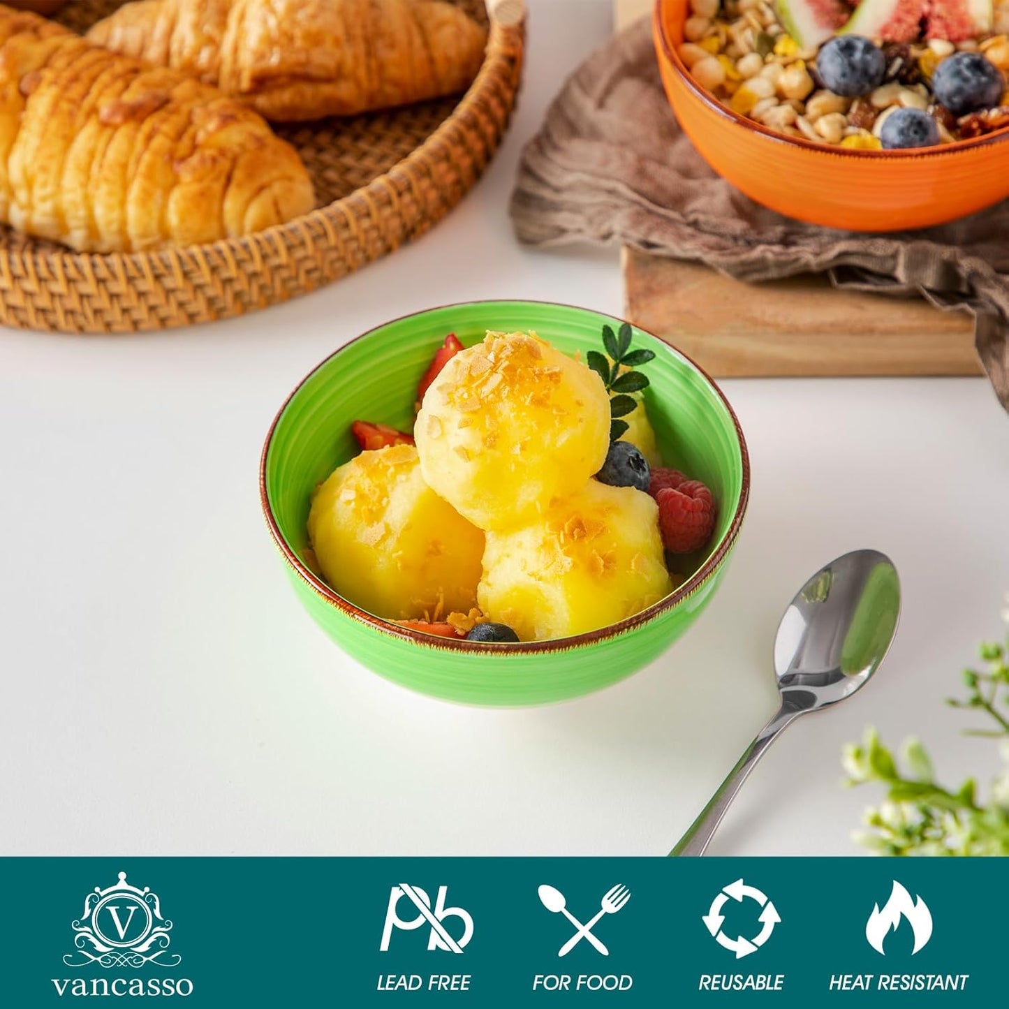 vancasso Bonita 12 Oz Small Bowls Set of 6, Ceramic Mini Dessert & Dipping Dishes, 5" Kids Bowls for Dip and Snacks, Microwave Safe Multicolor