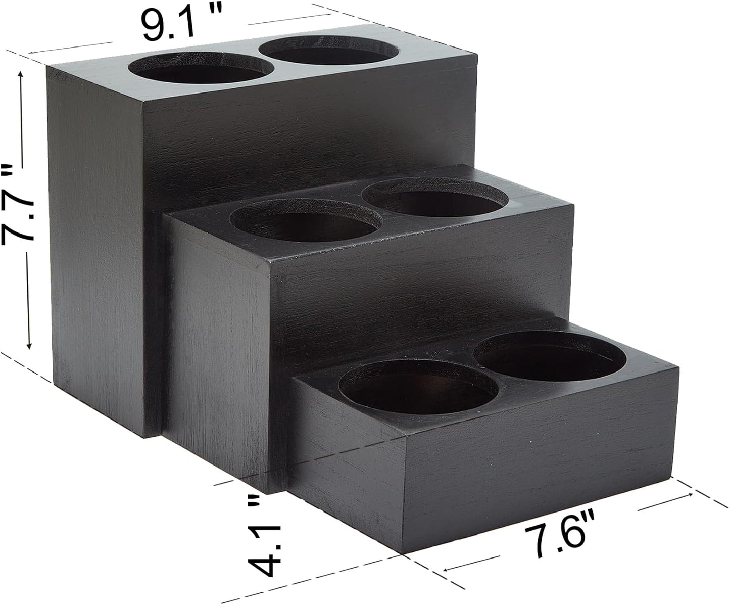 Black Wood Coffee Syrup Rack Organizer, 3 Tier Syrup Bottle Holder for Coffee Bar, 6 Bottles(750ml) Storage Stand for Syrup, Wine, Dressing for Kitchen Coffee Station(3 Separate Pieces)