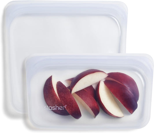 Stasher Premium Silicone Reusable Food Storage Bags, 2-Pack, Clear, Multi-Use Food Storage Bags, Lunch Bag, Travel Containers, BPA Free, Leak-free, Dishwasher-Safe, Eco-friendly